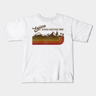 Explore Acadia National Park Retro 70s/80s Stripe Kids T-Shirt